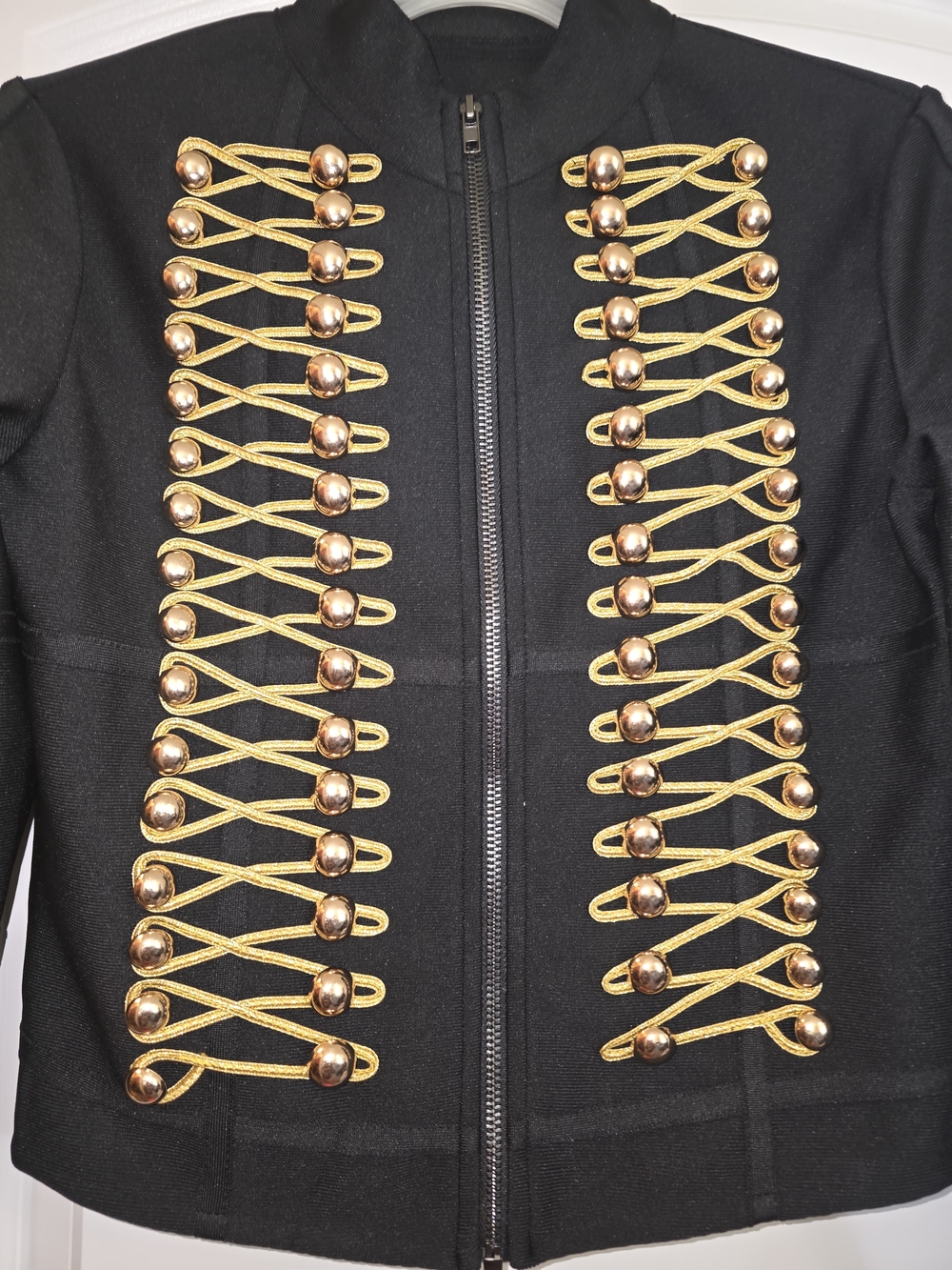 Black Napoleon Style Gold Accent Military Jacket - Picture 3 of 9
